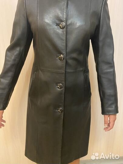 Кожаный плащ тренч из натуральной кожи