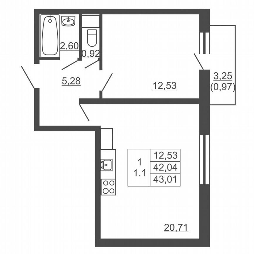 1-к. квартира, 43 м², 13/16 эт.