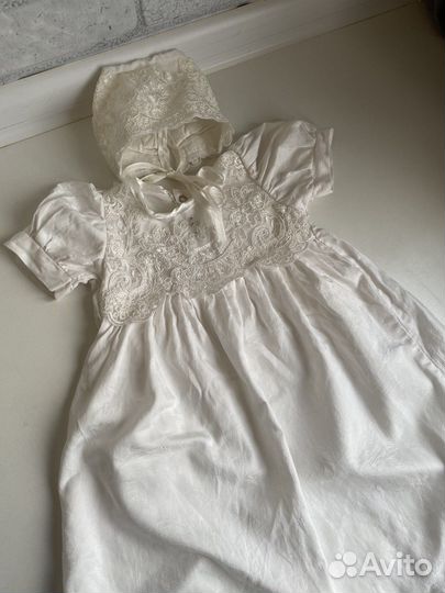 Крестильное платье комплект сорочка+чепчик+уголок