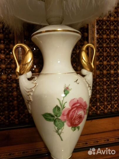 Старинная лампа ваза С Лебедями позолота роспись