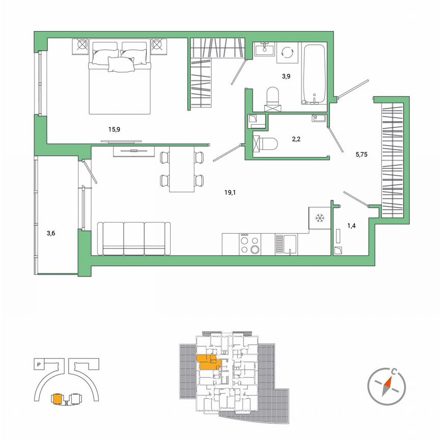 1-к. квартира, 50,1 м², 2/25 эт.