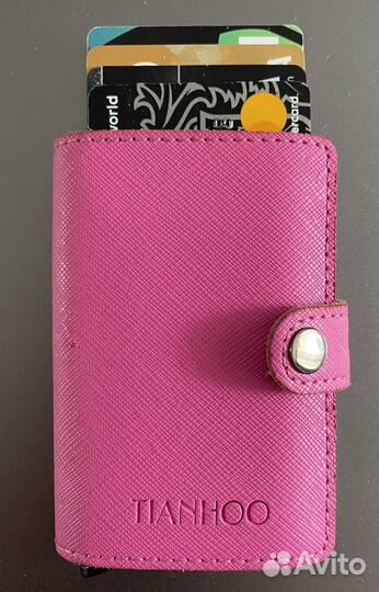 Кошелек розовый кардхолдер кожаный