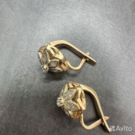 Золотые серьги малинки с бриллиантами 0,41 583