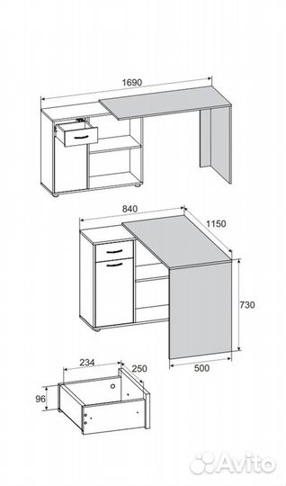Угловой письменный стол с ящиками