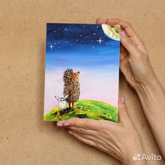 Картина Ежик маслом на холсте 20*15