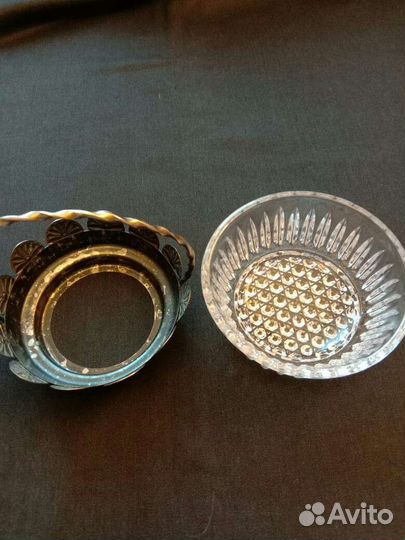 Ваза конфетница СССР стекло мельхиор