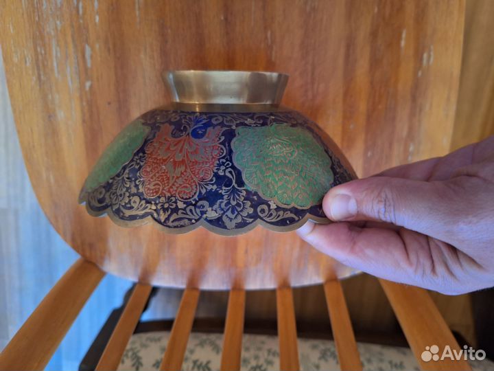 Ваза латунь рисунок эмаль