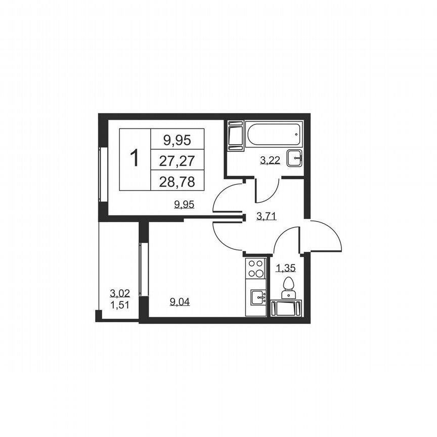1-к. квартира, 28,8 м², 4/19 эт.