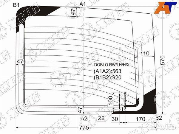 Стекло заднее fiat doblo