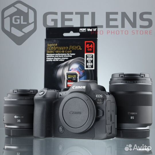 Canon R6 II + RF 35mm F1.8 + RF 85mm F2 + SD 64GB