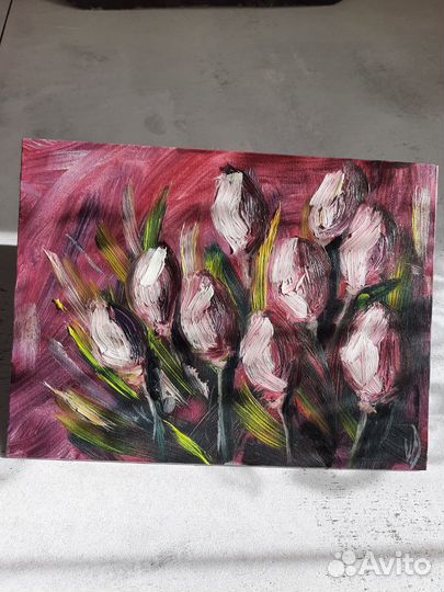 Картина пионы маслом Импасто 18 на 24 см