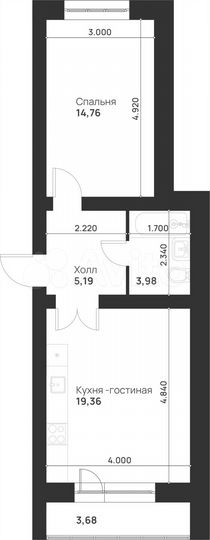 1-к. квартира, 47 м², 5/5 эт.