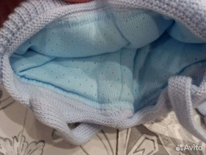 Шапка с натуральным помпоном 6-12 мес