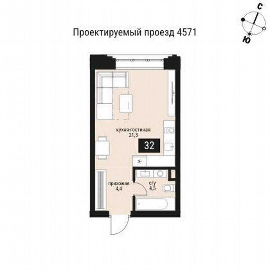 Квартира-студия, 30 м², 5/36 эт.
