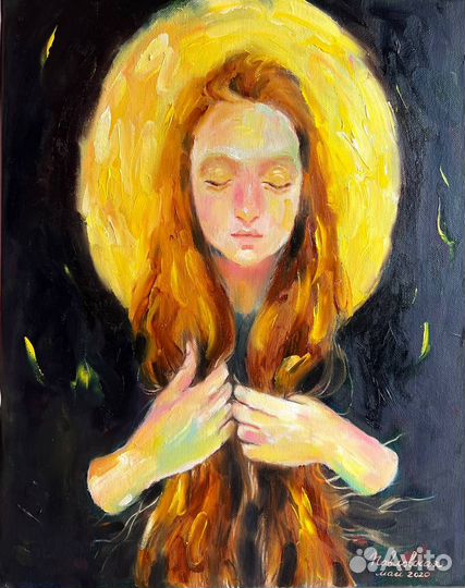 Картина маслом девушка ночь луна полнолуние холст