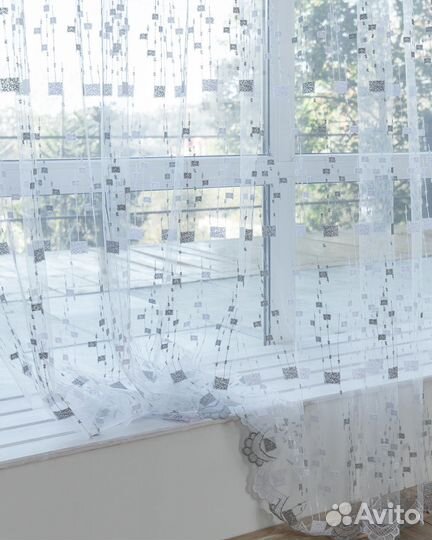 Тюль Мона Серебро готовый на окна пошив