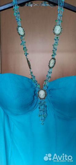 Платье с камеями, шелк-шифон, 42р, миди, Франция