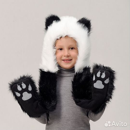 Детская Зверошапка Панда из искусственного меха