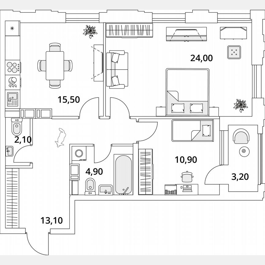 2-к. квартира, 72,1 м², 4/13 эт.