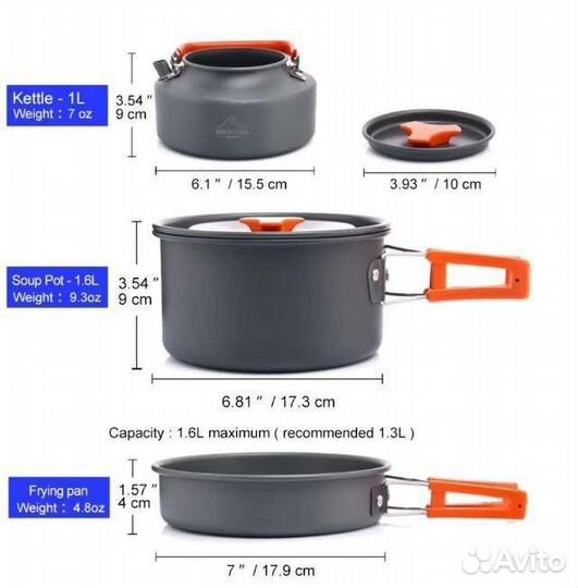Набор посуды для туризма с чайником