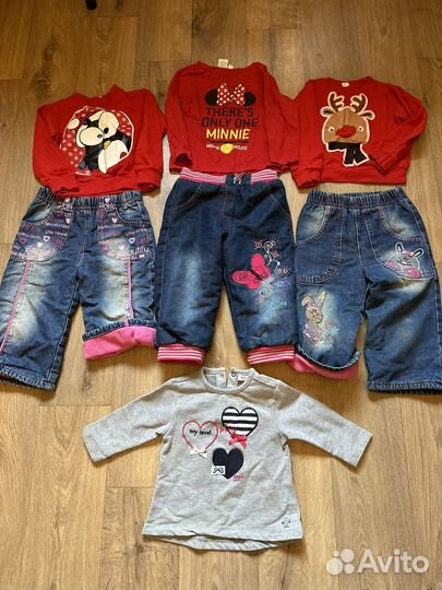 Джинсы утеплен Пакет набор на девоч12 мес в идеале
