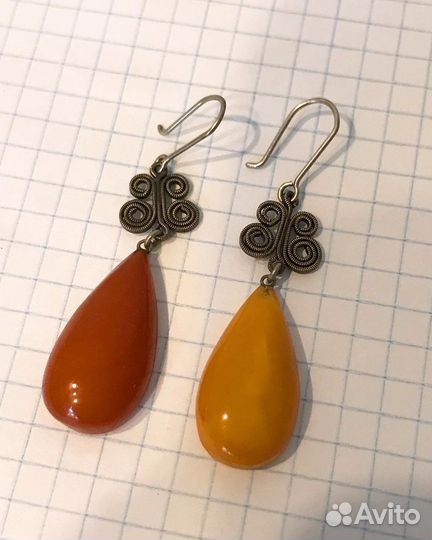Серьги пейзажный янтарь