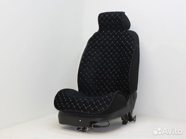 Накидки на сиденья ромб, велюр черный, белая ни