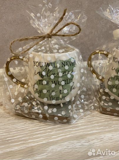 Набор кружка+подставки деревянные