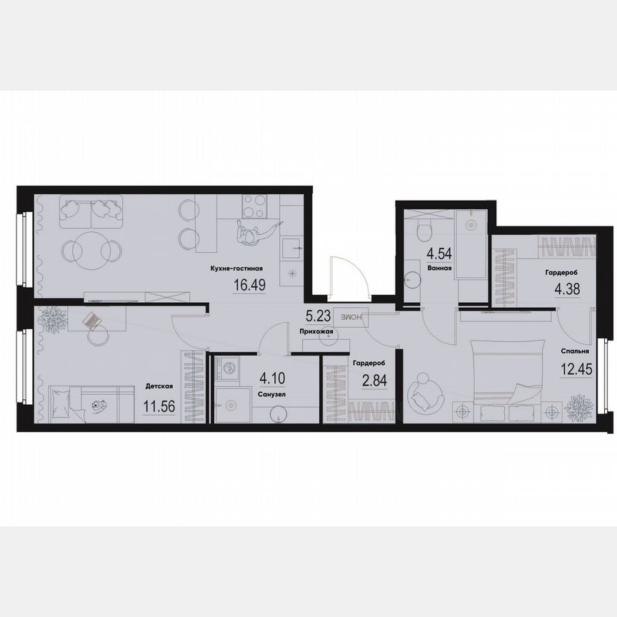 2-к. квартира, 61,6 м², 1/12 эт.