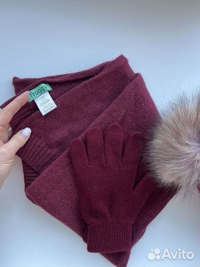 Набор шапка, шарф, перчатки бордовые