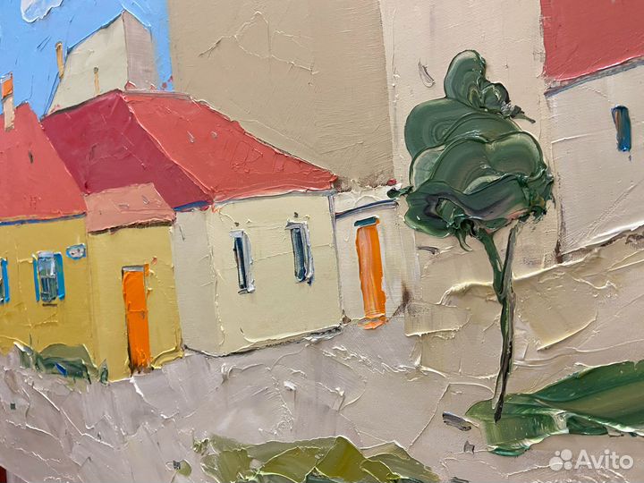 Большая картина маслом на холсте городской пейзаж
