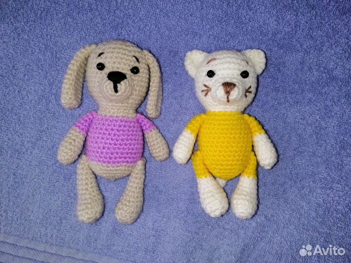 Мягкие игрушки собачка и кошечка ручной работы