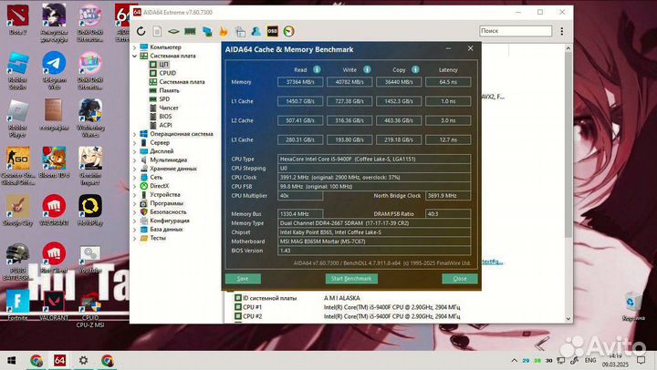 Материнская плата с процессором и озу