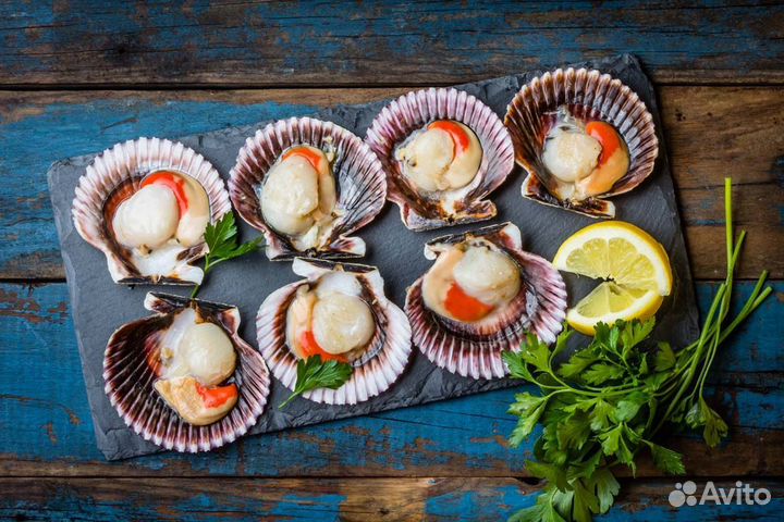 Икра Красная. Гребешок на Ракушке с Икрой