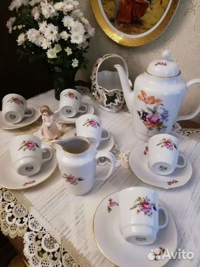 Кофейный сервиз Мейсовский букет Moritz Zdekauer