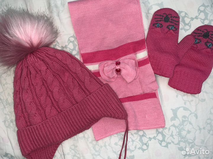 Набор шапка и шарф, варежки 4-6 лет