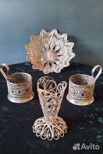 Подстаканники,вазочка,салфетница скань