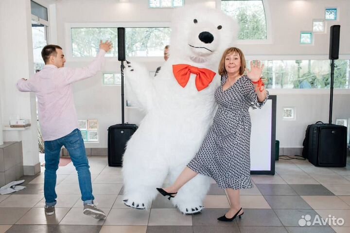 Поздравление Мишка белый/Аниматор/Ростовая кукла