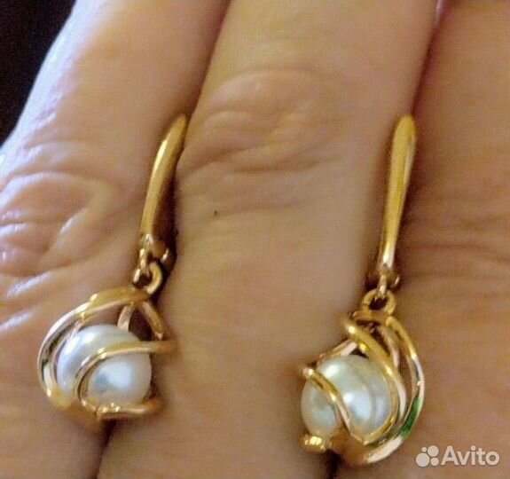 Золот серьги хризолит/жемчуг/ доставка авито