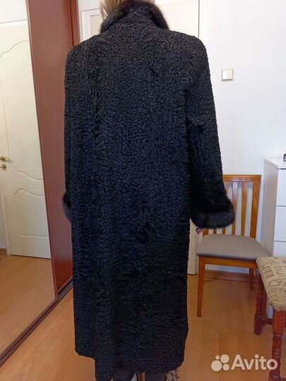 Красивая женская шуба каракуль с норкой, размер 58