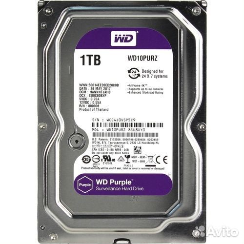 Жесткий диск WD SATA3 1Tb Purple Video IntelliPowe