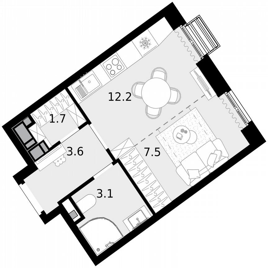 Квартира-студия, 28,1 м², 5/22 эт.