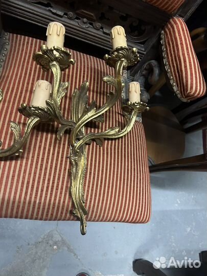 Винтажные бронзовые бра на 3 свечи Италия