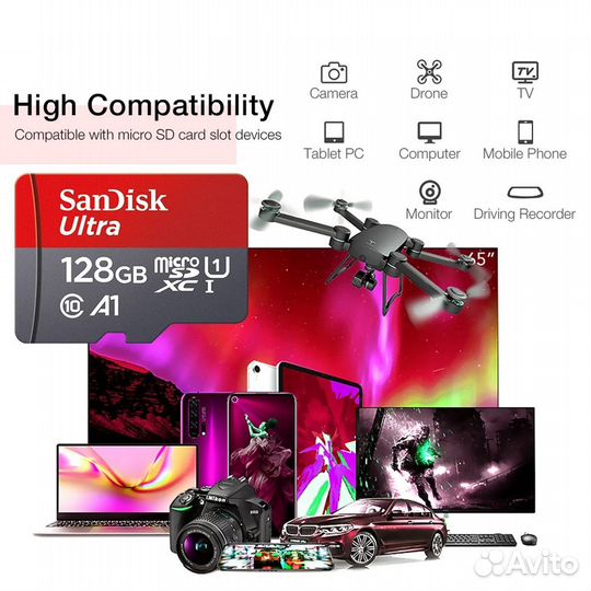 SanDisk карта памяти Micro SD, TF, класс 10, 64 гб