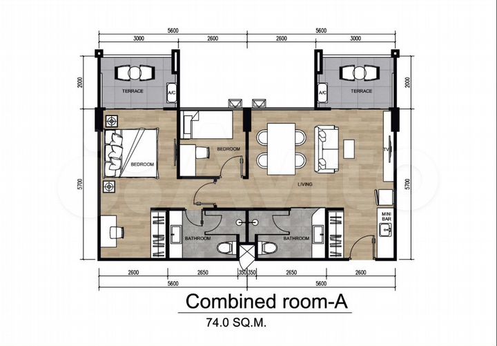2-к. квартира, 54 м² (Таиланд)