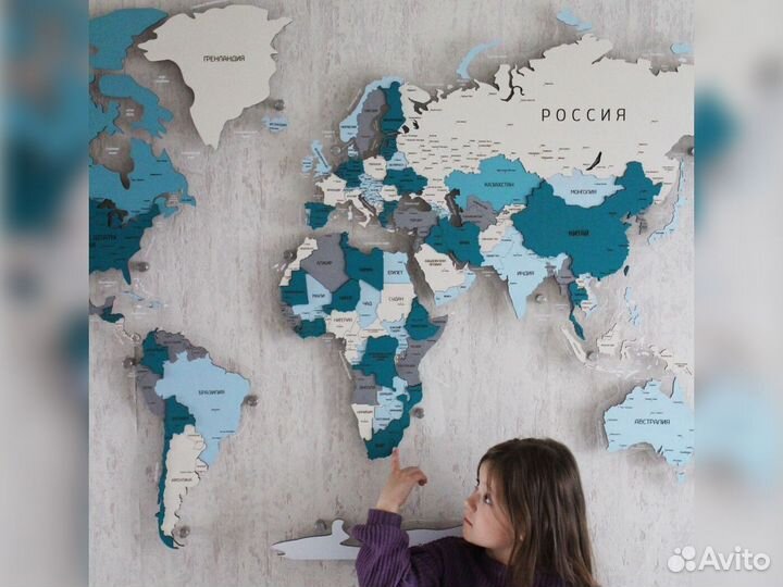 Деревянная карта мира на стену