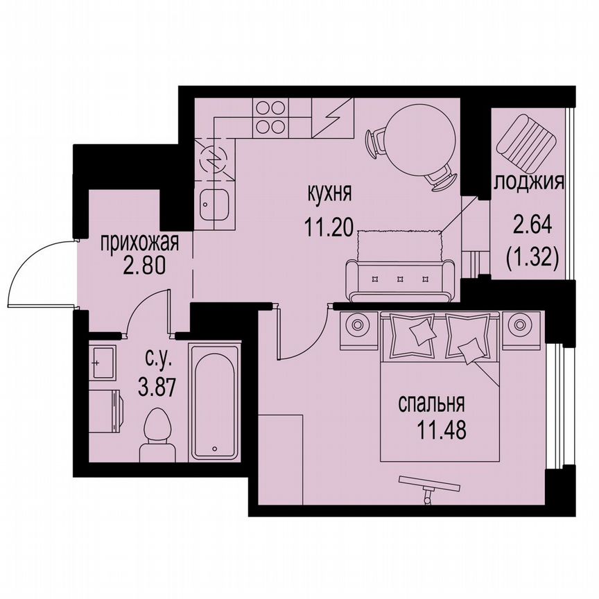 1-к. квартира, 30,7 м², 12/12 эт.