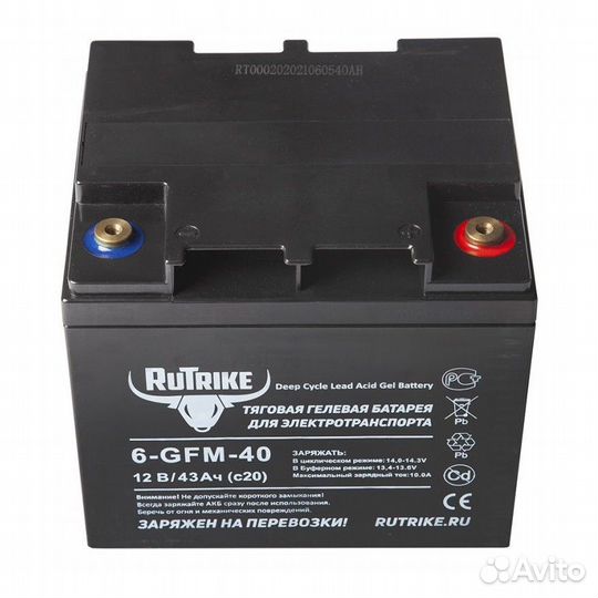 Тяговый гелевый аккумулятор RuTrike 6-GFM-40 (12V4