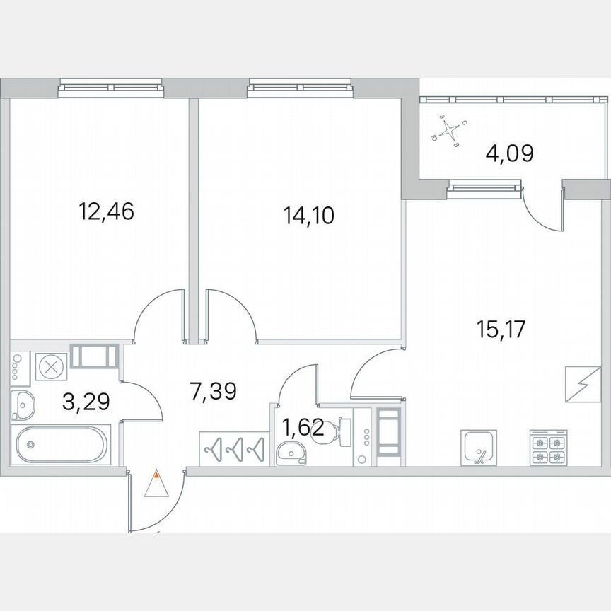 2-к. квартира, 56,1 м², 4/5 эт.