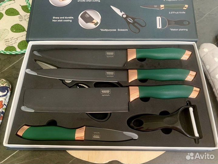 Набор ножей для кухни зеленый Bobsen